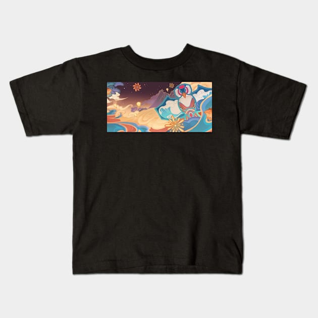 Travel Notes: Vivid Flight Genshin Impact Namecard Kids T-Shirt by kazatodoesart